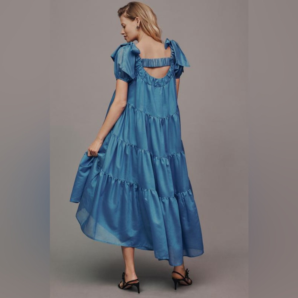 ✨ Anthropologie Off-The-Shoulder Tiered High-Low Midi Dress Sz S - Picture 3 of 8